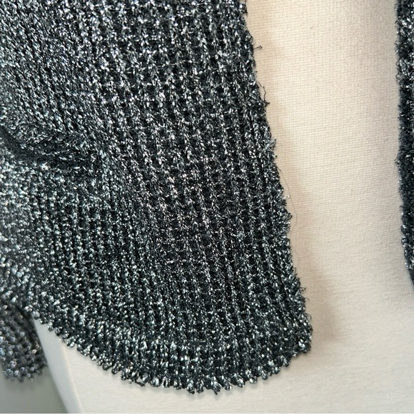$500 IRO size 40 US size M WALLIS Gunmetal Silver  Metallic Boucle Knit Jacket - Picture 3 of 8